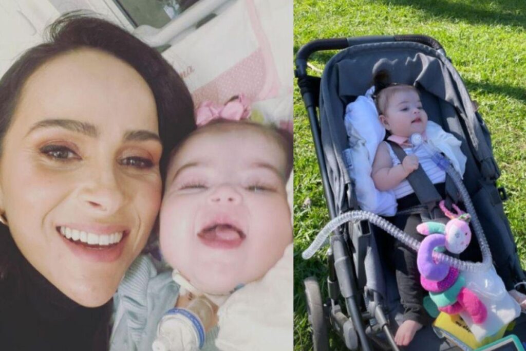 Registro publicado por Leticia Cazarré pegando a bebê no colo