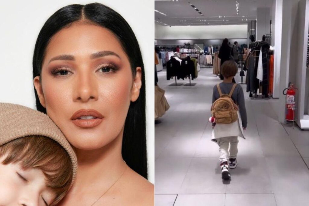 Filhos de Simaria passearam no shopping com a mãe