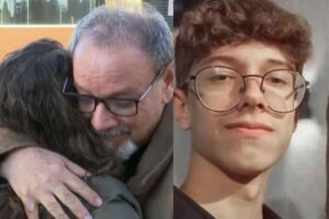 Avó de vítima de ataque em escola pede abraço para jornalista durante reportagem