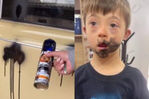 O menino pintou o carro da família