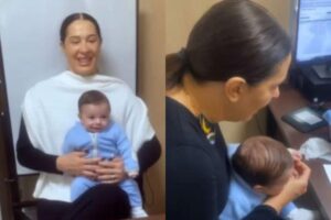 A atriz mostrou o RG do filho