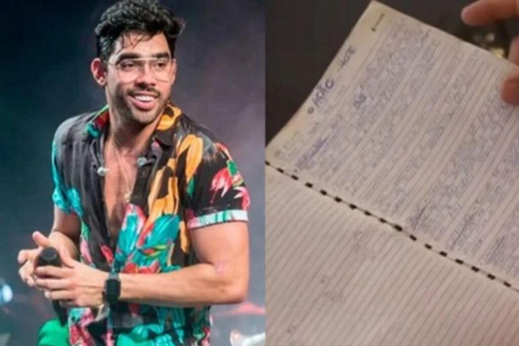 Pai de Gabriel Diniz mostra caderno do filho