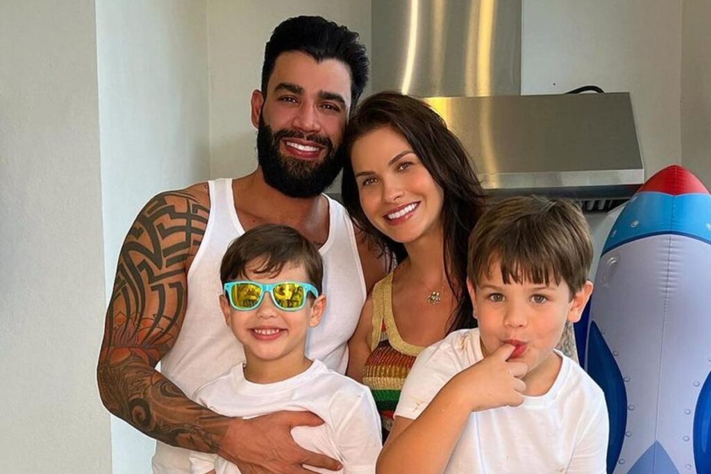 Andressa Suita celebra aniversário com Gustavo Lima e filhos