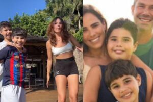 Isis Valverde faz passeio com enteados