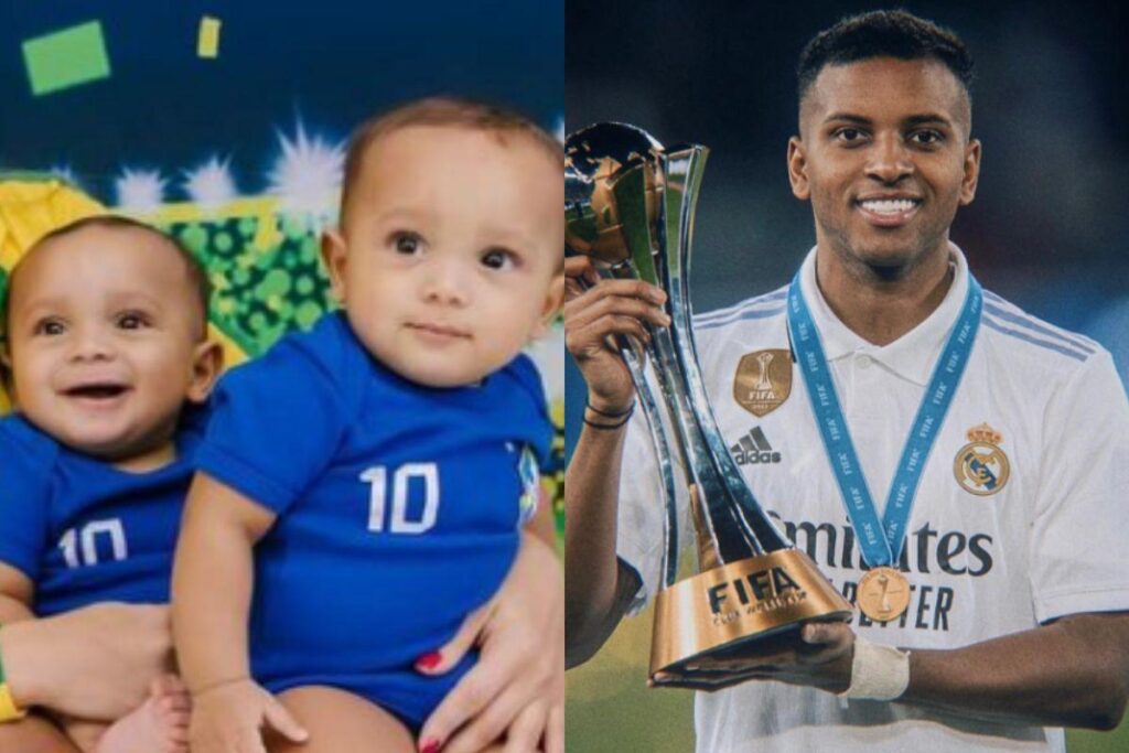 Rodrygo posa com os filhos e familiares em férias no Brasil