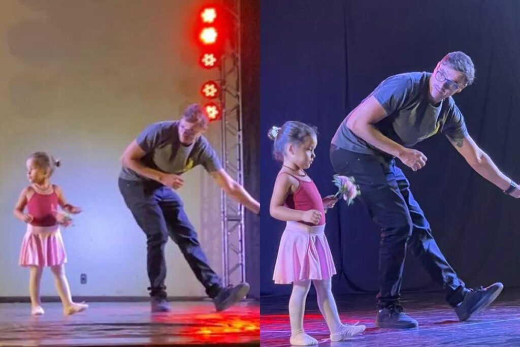 O pai dançou balé ao lado da filha