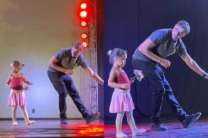 O pai dançou balé ao lado da filha