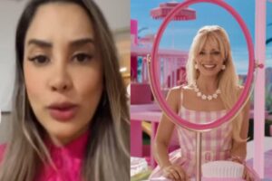 Mãe leva filha para ver filme da Barbie