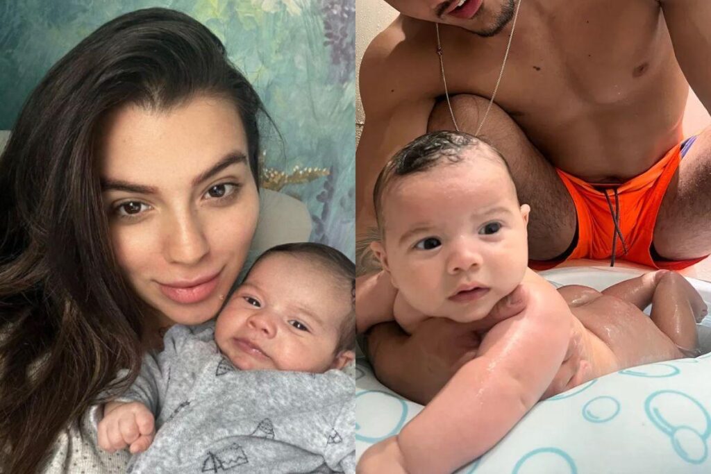 O pai pareceu dando banho no filho