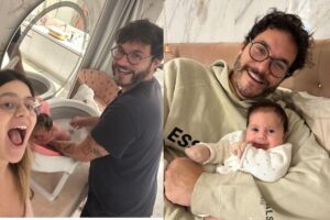 Eliezer deu o primeiro banho de chuveiro na filha Lua