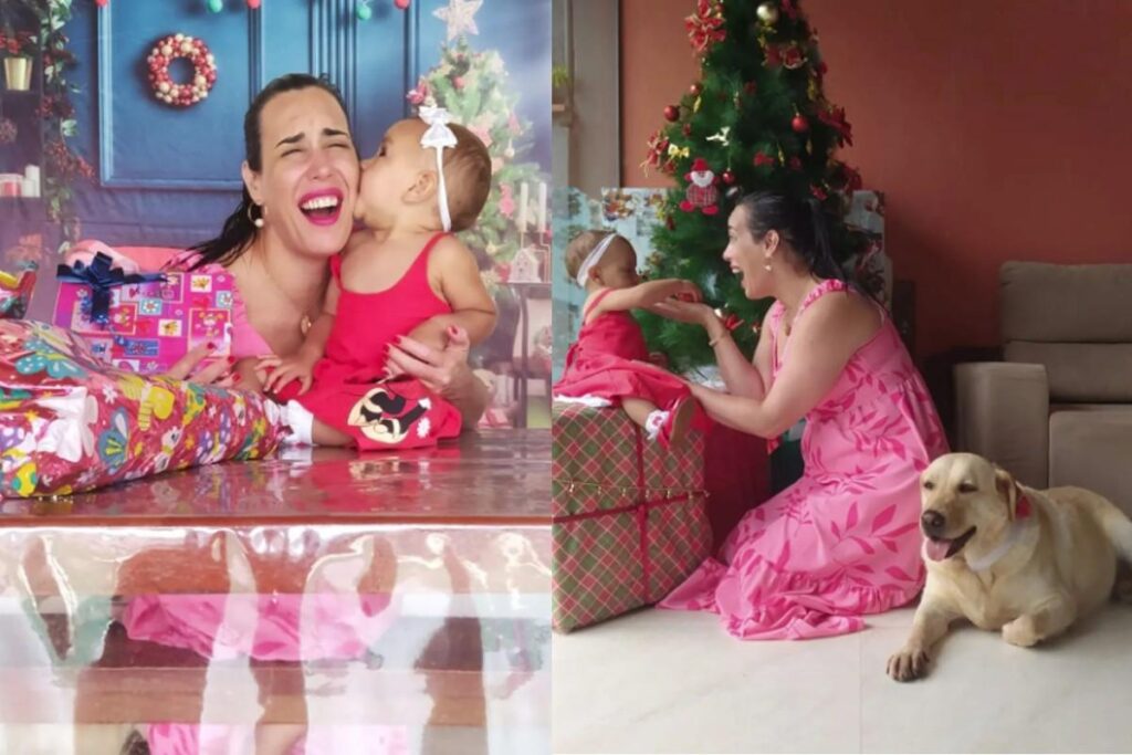 A mãe contou que aos sete meses a bebê passou a perceber que precisava guiá-la pela voz