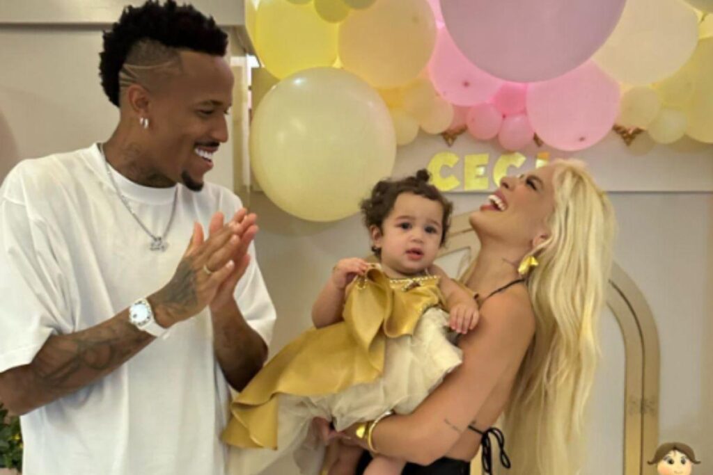 Karoline Lima e Éder Militão trocaram de look durante a festa