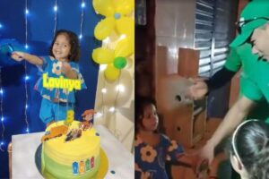 Menina de 3 anos homenageia agentes de limpeza em festa de aniversário