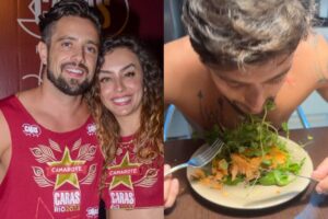 Ator foi filmado por Vivian Linhares comendo uma salada