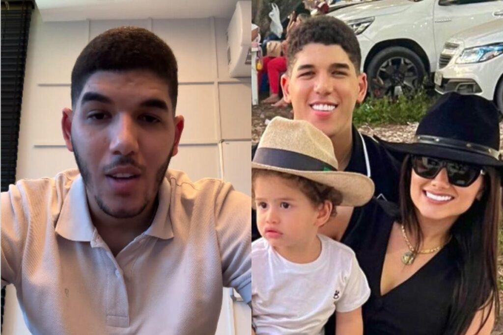 Zé Vaqueiro ao lado da esposa e filho