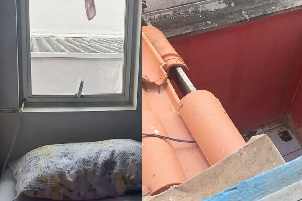 O bebê caiu da janela