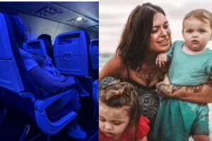 Mulher recebe ajuda de passageira