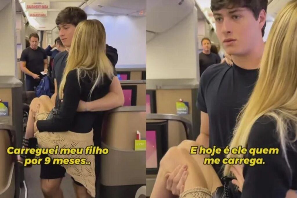 O filho carregou a mãe no colo
