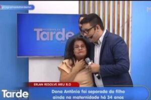 Maria Antônia se emocionou ao reencontrar o filho e chegou a desmaiar ao vivo