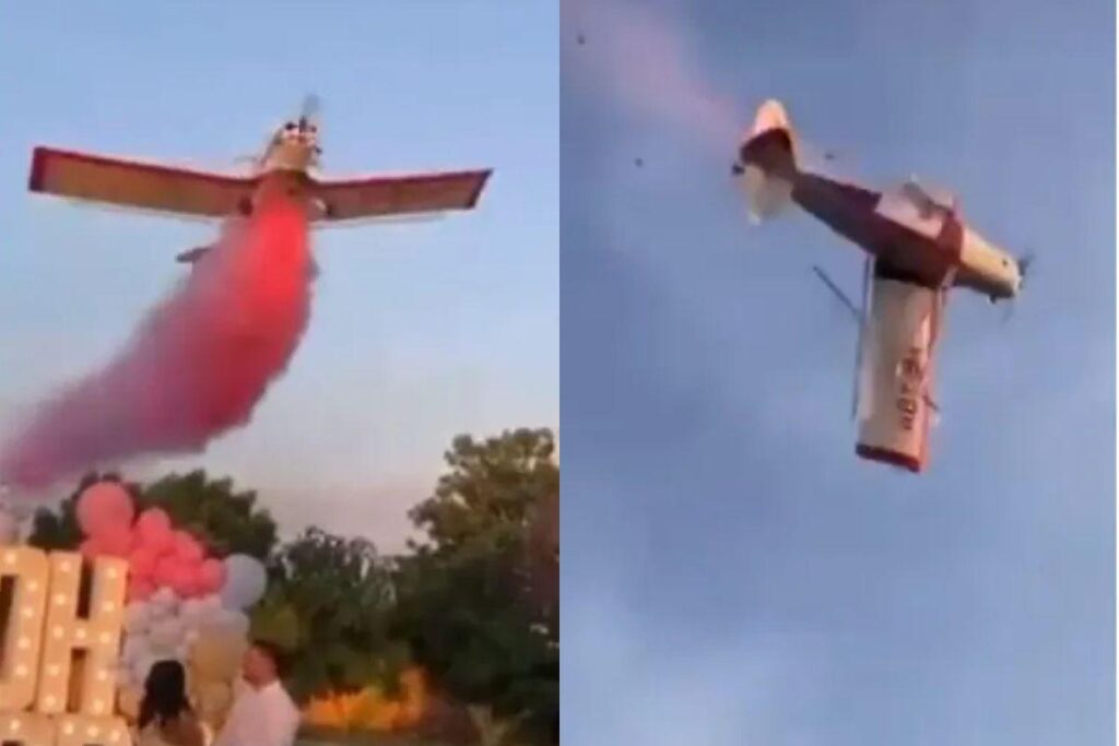 A asa do avião quebrou durante o chá revelação