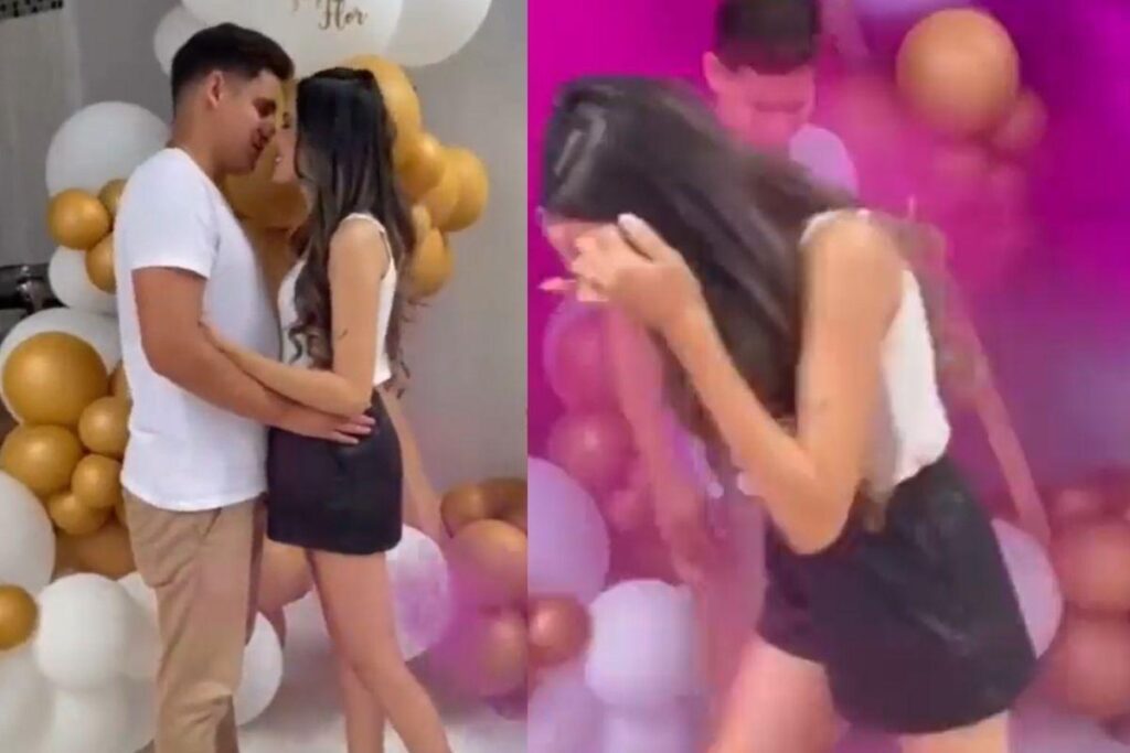 Os pais de primeira viagem também precisaram sair correndo da comemoração por conta da fumaça que dominou o local