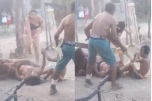 O menino segurou a mão da agressora