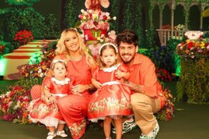 Virginia, Zé Felipe e Maria Alice no aniversário de Maria Flor