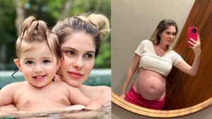 Bárbara Evans exibe barriga durante contração
