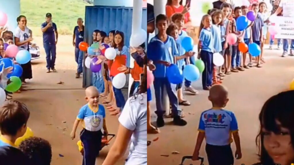 Menina curada de câncer é recebida de volta com surpresa em escola