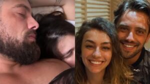 Rafael Cardoso ao lado da filha e da mãe da bebê