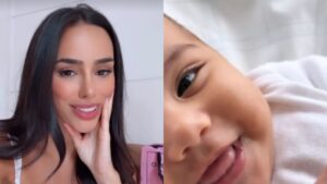 Mavie furou as orelhas em casa