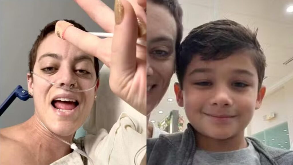 Cat Janice ao lado do filho