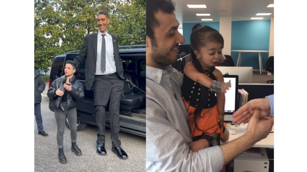 Mulher mais baixa do mundo e homem mais alto se conhecem em encontro do Guinness