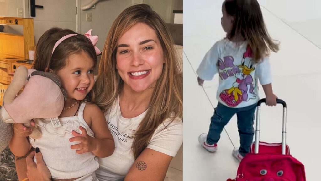 Virginia mostra mochila que filha escolheu para escola