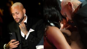 Neymar, Mavie e Bruna Biancardi durante aniversário de 32 anos do jogador