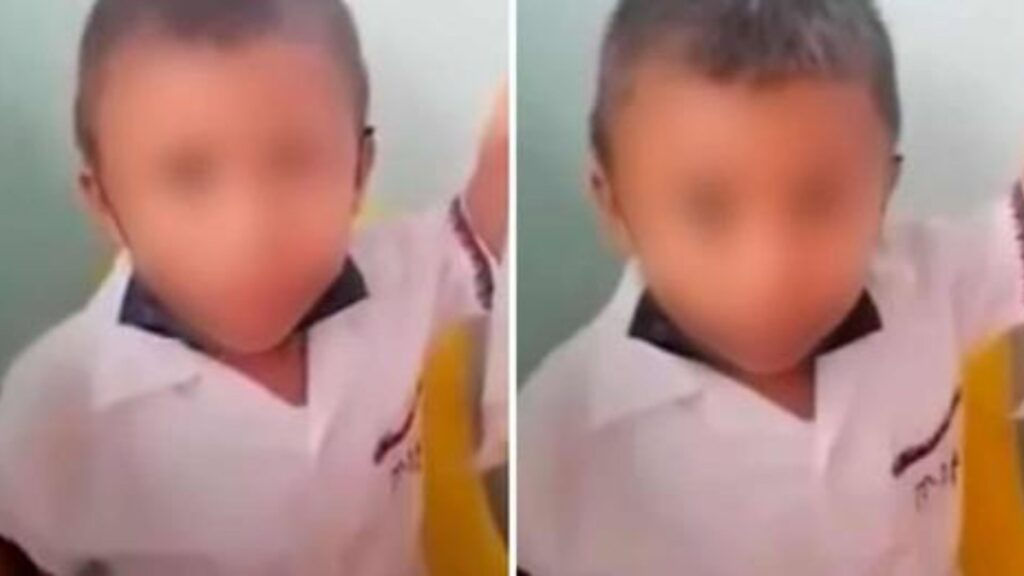 Menino separa frango da merenda para a mãe