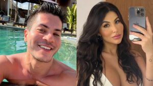 Jheny Santucci recebe carinho de Arthur Aguiar