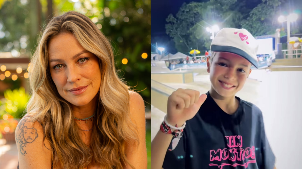 Luana Piovani comemorou que Dom voltou a andar de skate