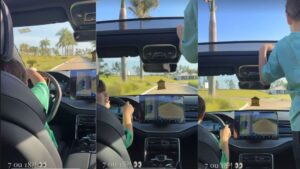 Gabriel, de 7 anos, dirigindo