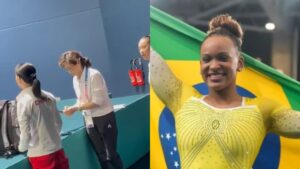 Árbitra chinesa é vista tirando foto com a medalha da China