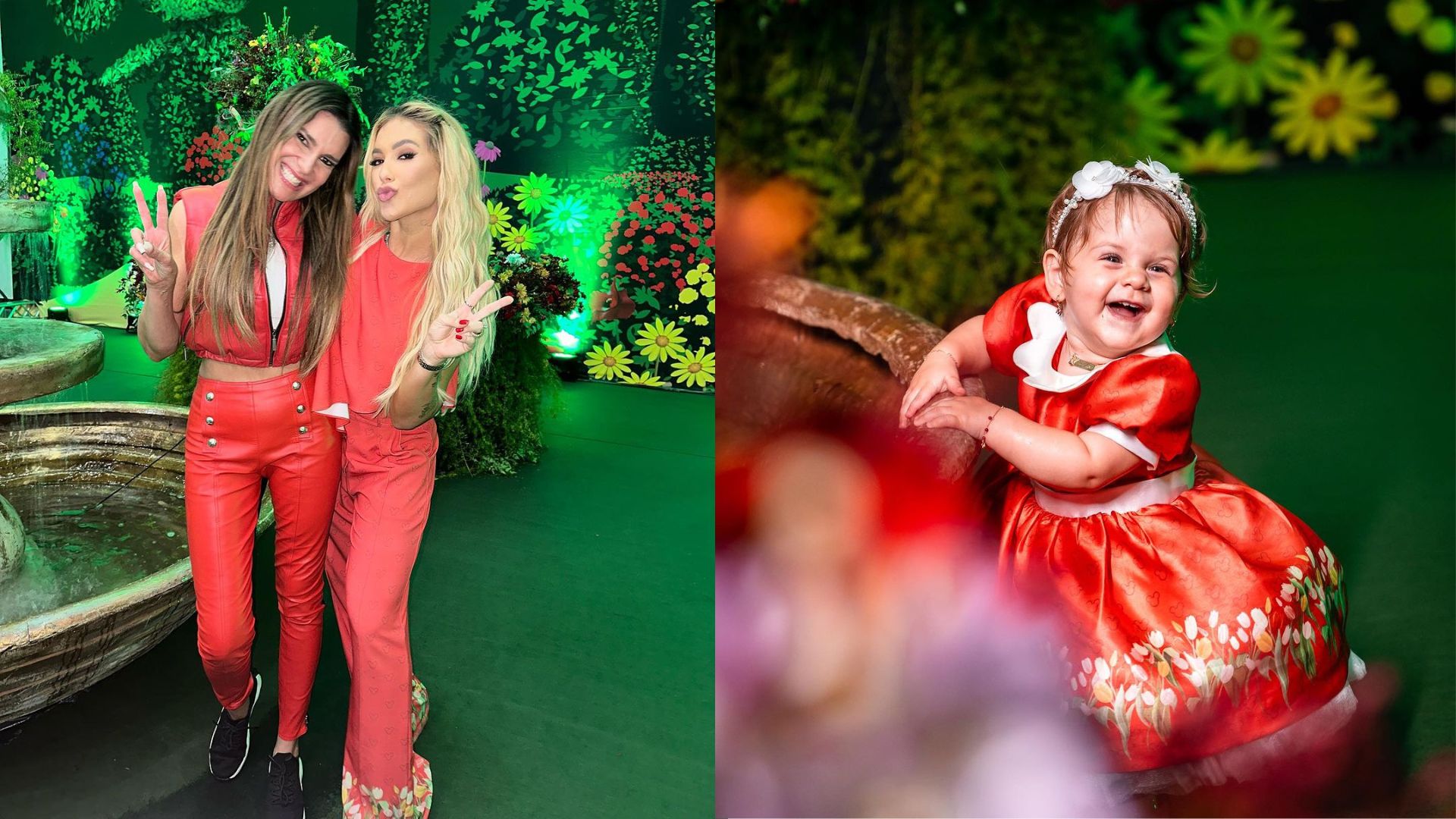 Organizadora de eventos das celebridades Andr&eacute;ia Guimar&atilde;es ao lado de Virginia Fonseca, no anivers&aacute;rio de 1 ano de Maria Flor, filha ca&ccedil;ula da influenciadora digital com o cantor Z&eacute; Felipe