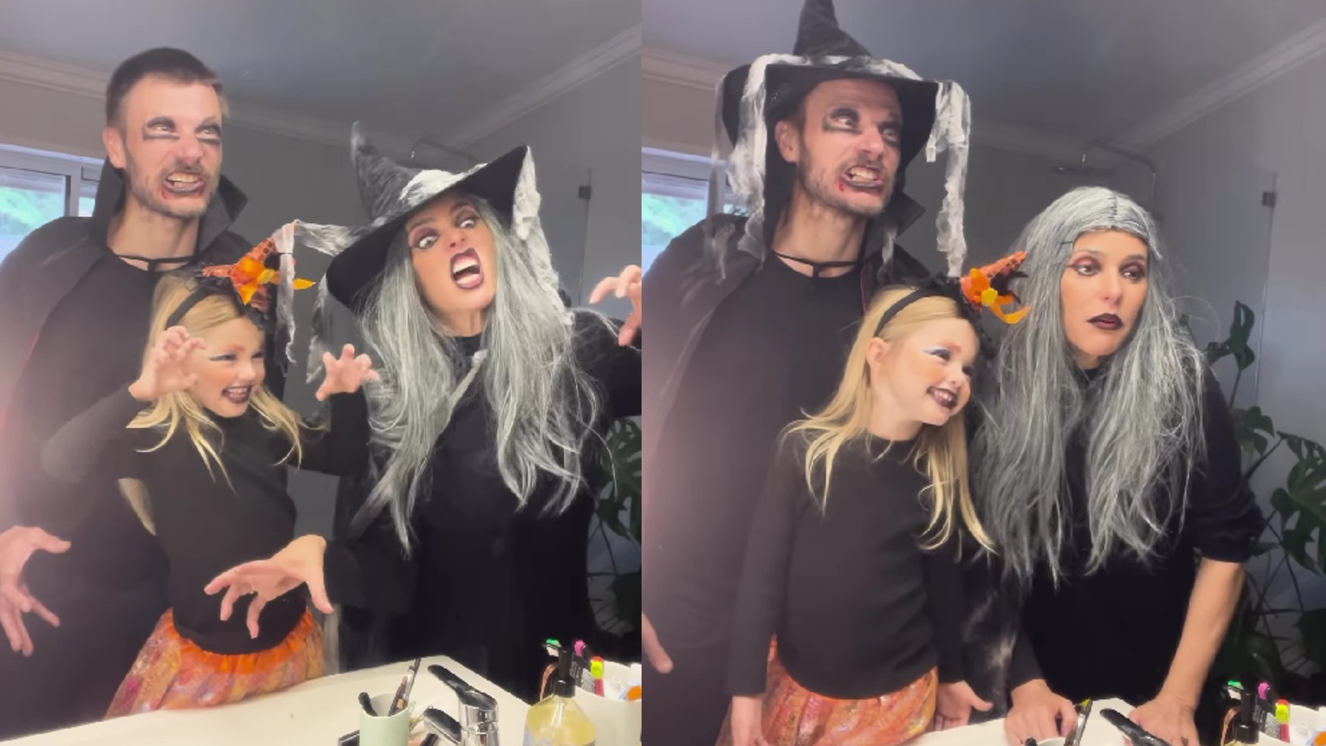 Fernanda Lima, Rodrigo Hilbert e a filha fantasiados para o Halloween 