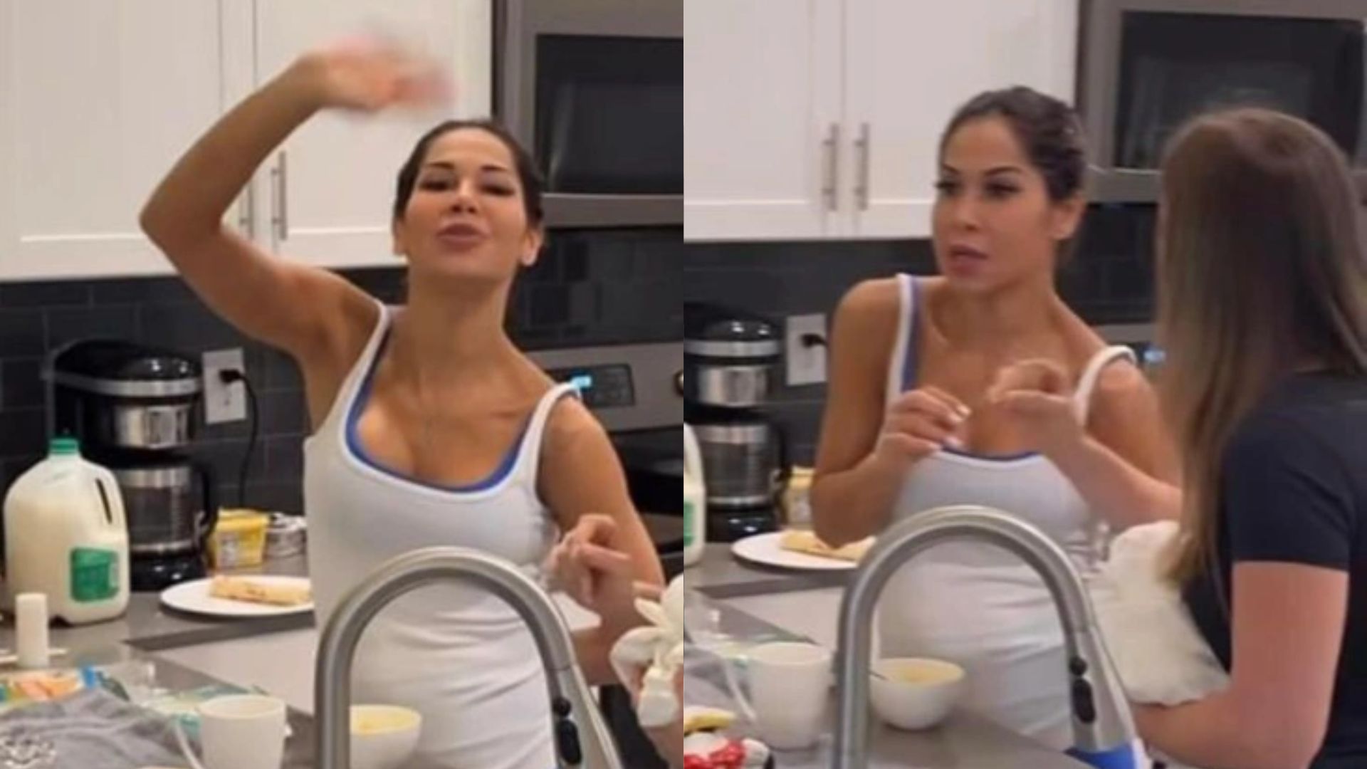 Ma&iacute;ra Cardi na cozinha