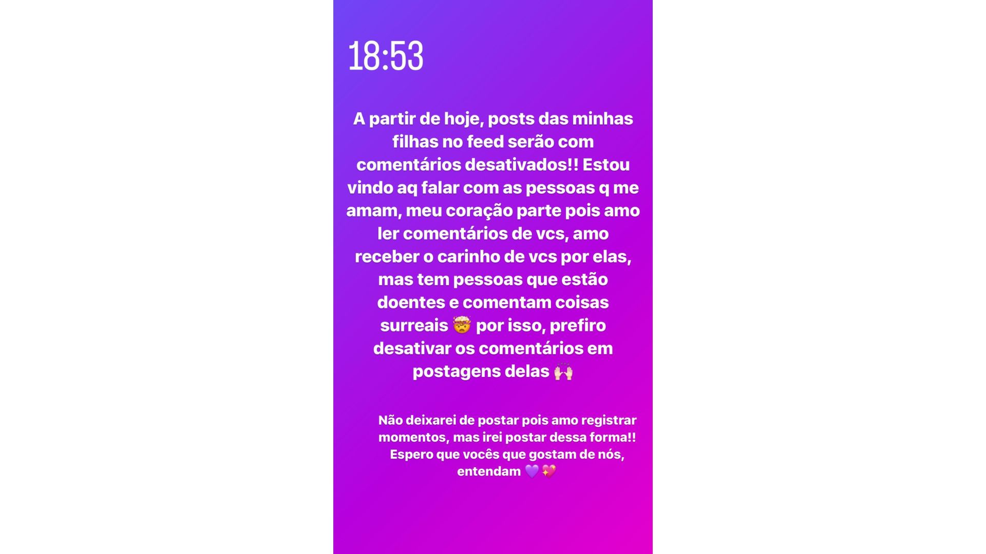 Virginia desativa coment&aacute;rios em postagens das filhas