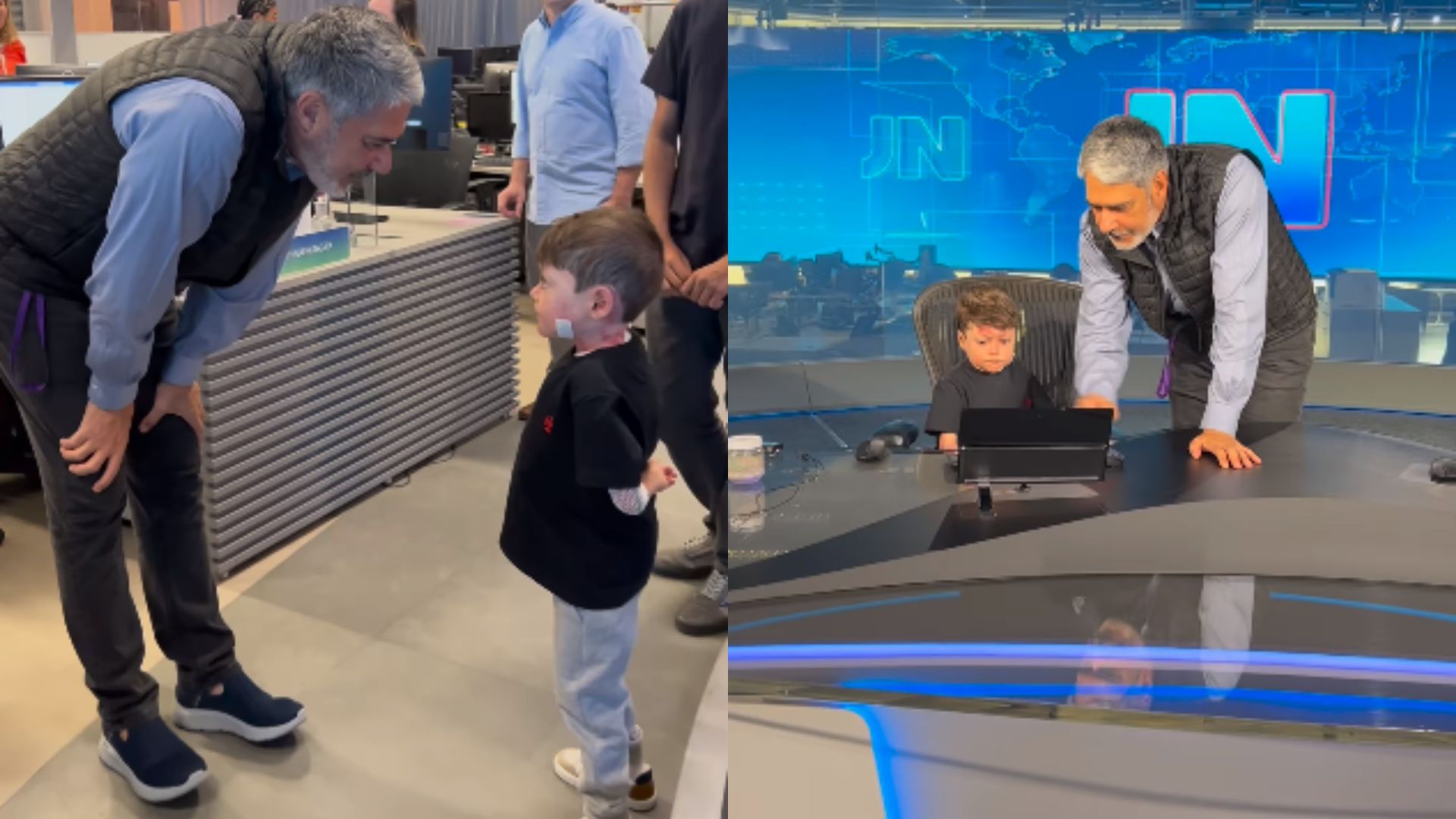 William Bonner com Guilherme Gandra nos est&uacute;dios do Jornal Nacional