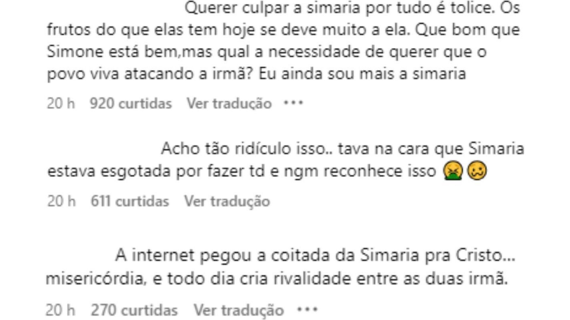F&atilde;s criticam Simone e defendem Simaria