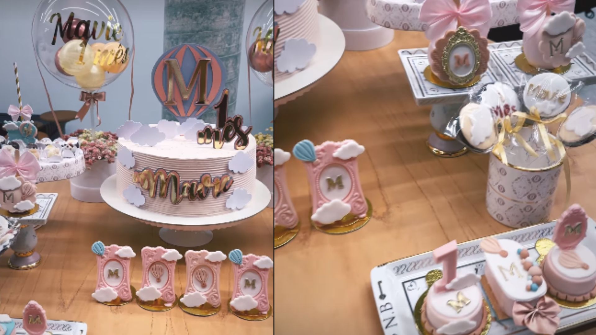 Mesa de decora&ccedil;&atilde;o da festa de primeiro m&ecirc;s de Mavie, filha de Neymar e Bruna Biancardi
