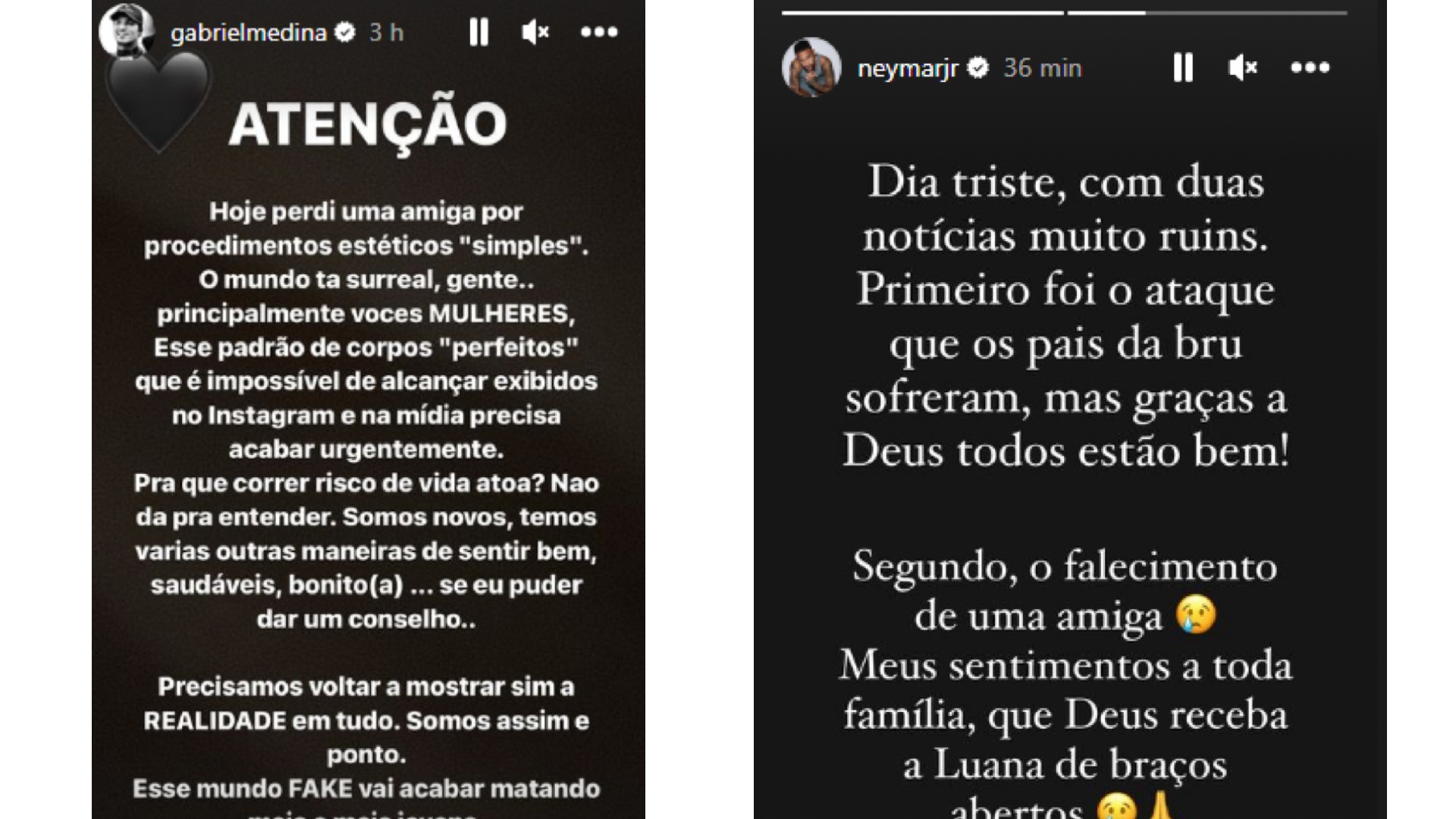 Mensagem de apoio de Neymar e Medina