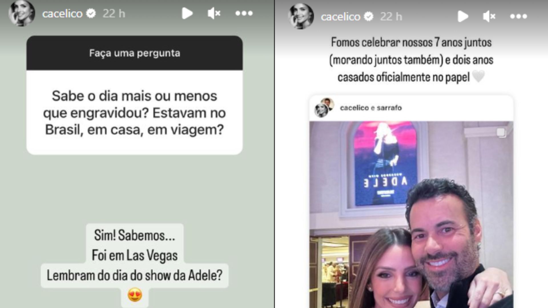 Stories de Carol Celico contando quando engravidou de Eduardo Scarpa