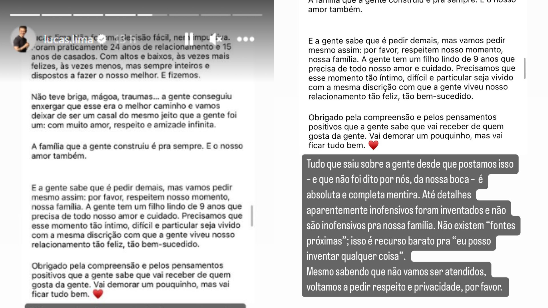 Story de Lucas Lima falando sobre reconcilia&ccedil;&atilde;o com Sandy